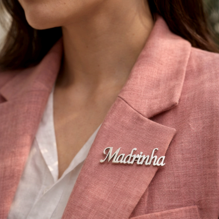 Handmade 925 Sterling Silver Madrinha Name Brooch Pin Gift